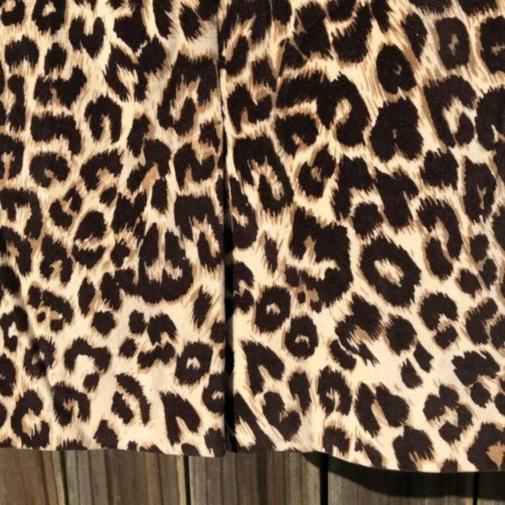 Etcetera 2 Cheetah Print Mini Dress 2 Tan Cream Black Bow Collar Short Sleeve - Picture 7 of 9